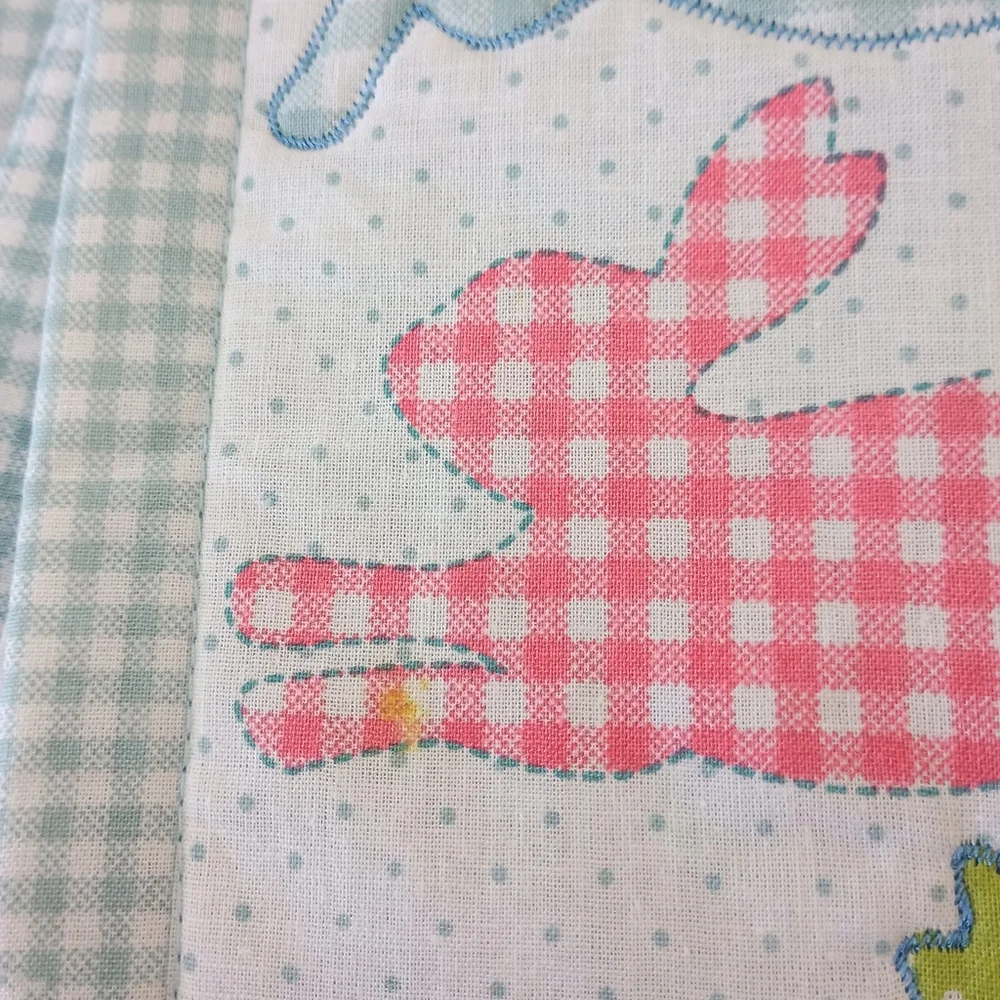 Set Of 4 Blossoms & Blooms? All Over Bunny Rabbit Blue Gingham Spring Placemats